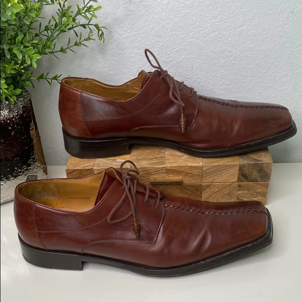 Mezlan Turbo Oxford Dress Shoe Brown Leather‎ Decorative Center Stitch 12US M